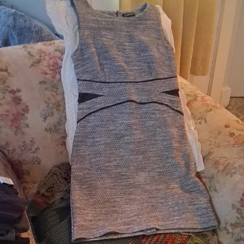 Liz Claiborne Gray Textured Sheath Dress with Black Trim